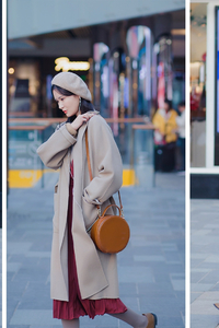 街拍：驼色贝雷帽搭配驼色大衣，最能凸显女性优雅气质
